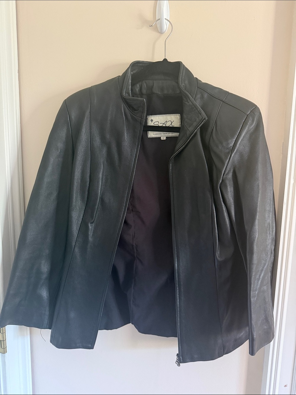 Women's Black Leather Zip-Front Jacket by